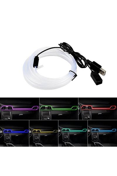 BGRJ Automotive Cablu RGB 2m lumină ambientală auto, mufă USB, 7 culori