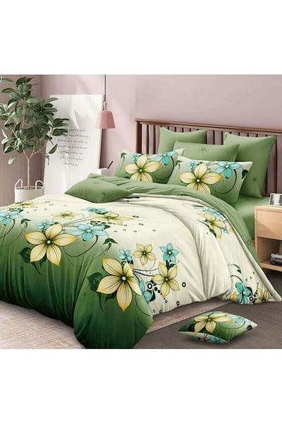 OEM Double Bed Linen, 6 Pieces, 2 People, 245x250 cm, Yellow Floral Print, Multicolor