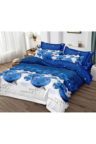 OEM Christmas Bed Linen, Finet, 6 Pieces, 2 Persons, 180X200cm, White-Blue, Blue Globules