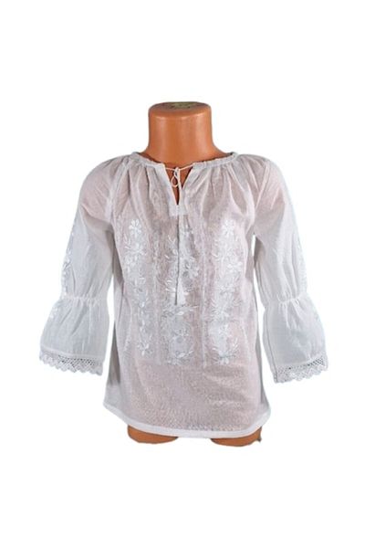 OEM National blouse for girls, cotton, white with white embroidery, 4 years