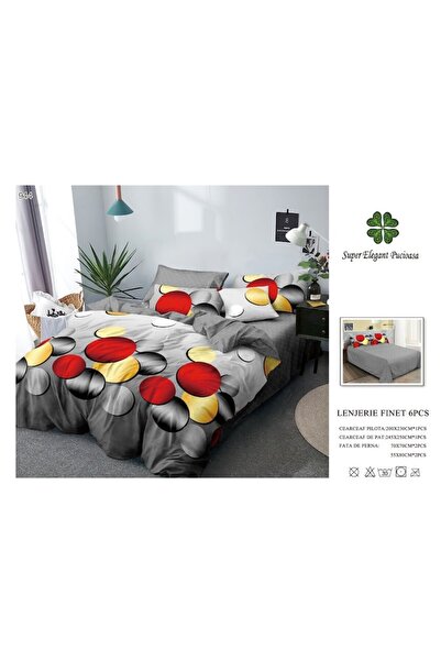 OEM Double Bed Sheet Set, 6 Pieces, 2 Persons, 245x250 cm, Multicolor Circle Print