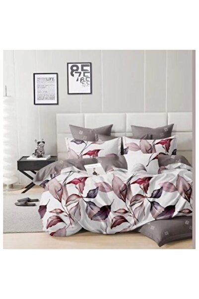 OEM Set de lenjerie de pat dublă, 4 piese, 240x250 cm, imprimeu cu frunze, mu...