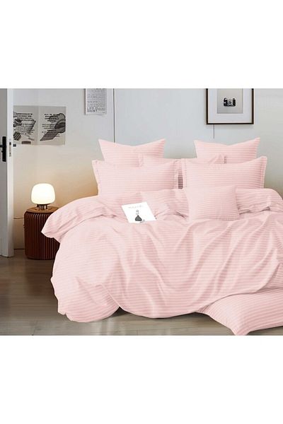 OEM Double Bedding Set, Damask, Elastic Sheet, 6 Pieces, 2 Persons, Uni, 180x200cm, Pale Pink