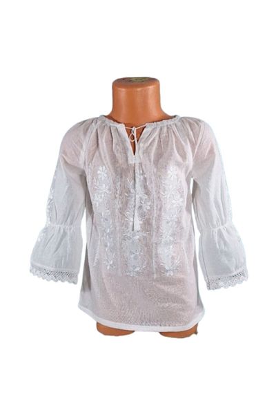 OEM National blouse for girls, cotton, white with white embroidery, 4 years