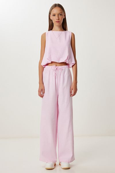 Lovelyİstanbul Linen Culotte Pants Blouse Set Lrv0116 Candy Pink