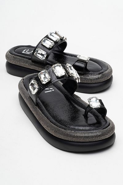 LuviShoes Дамски джапанки Evans Black Stoned с дебели подметки