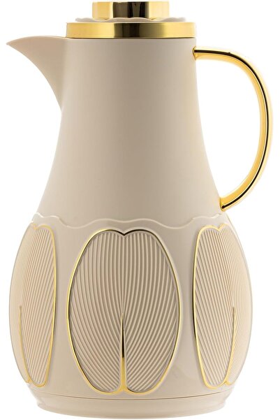ALSAIF DEVA Coffee and Tea Vacuum Flask, leak-proof and keeps drinks hot, 1 Liter, beige/Gold