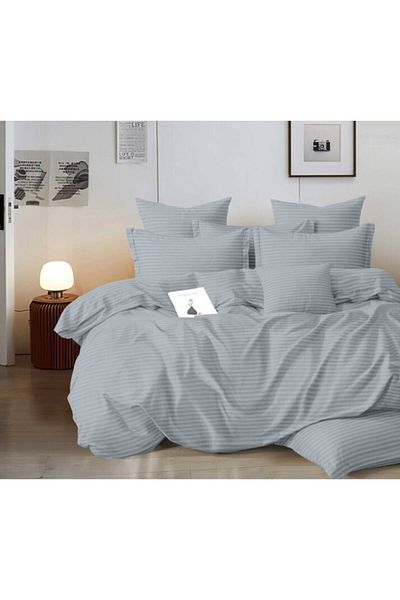 OEM Double Bedding Set, Damask, Fitted Sheet, 6 Pieces, 180x200cm, Gray Matte