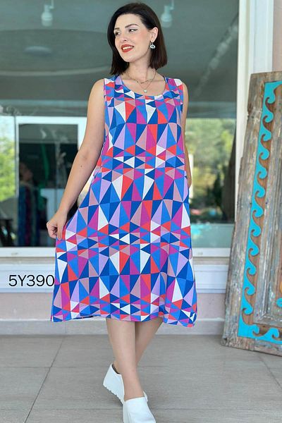 İnce Topuk Zero Sleeve Patterned Viscose Dress 5Y390
