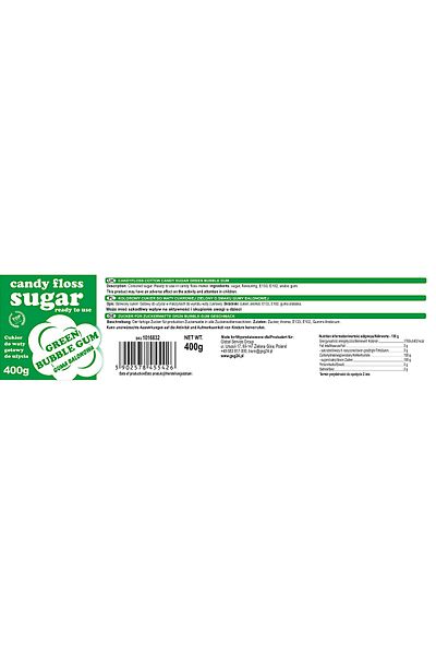 GSG24 Zahăr colorat din vată de zahăr, verde, aromă de gumă de mestecat, 400g