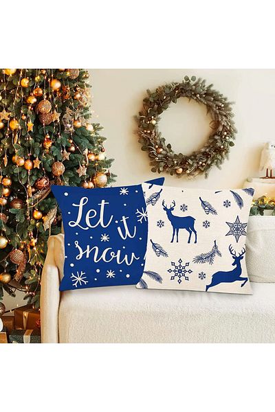 OEM Set of 4 LAPONO cushion covers, fabric, white/blue, 45 x 45 cm