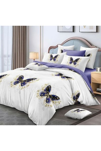 OEM Double Bed Linen, 6 Pieces, 2 Persons, 245x250 cm, Royal Butterfly Print, Multicolor