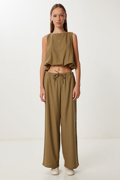 Lovelyİstanbul Linen Culotte Pants Blouse Suit Lrv0116 Khaki