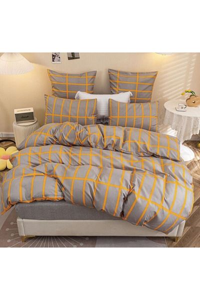 OEM Reversible Bed Linen Set, Elastic Sheet, Finet, Single Person, 4 Pieces, 140x200cm, Beige-Orange