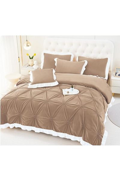 OEM Double Bed Linen Set, Uni, Embroidered Hearts Model, 6 Pieces, Finet, 230x250cm, Dark Brown