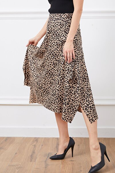 MİNTOLA STORE Fusta cu model asimetric leopard și nurcă pentru femei