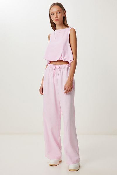 Lovelyİstanbul Linen Culotte Pants Blouse Set Lrv0116 Candy Pink