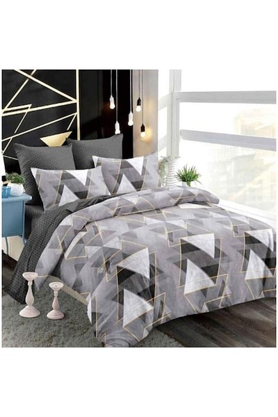 OEM Double Bed Linen Set, Spring, Finet Satin, Elastic Sheet, Geometric Pattern, 6 Pieces, 2 Persons, 18