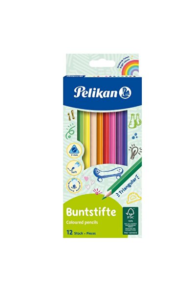 Pelikan Creioane colorate triunghiulare, set de 12, culori asortate, material...