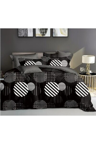 OEM Double Bedding Set, 6 Pieces, 2 Persons, 180x200 cm, Polka Dots and Stripes, Multicolor