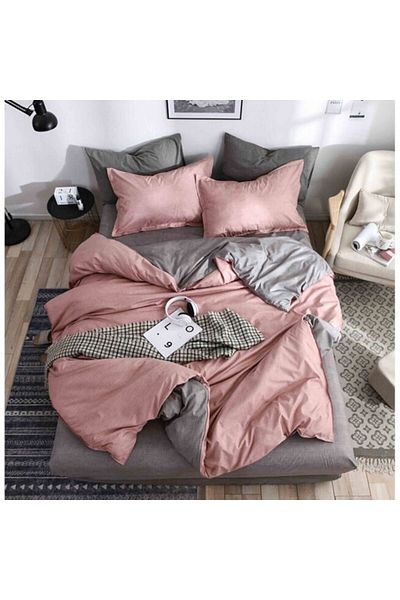 OEM Bed Linen, Reversible, Elastic Sheet, Finet, 1 Person, 4 Pieces, 140x200cm, Pink-Grey