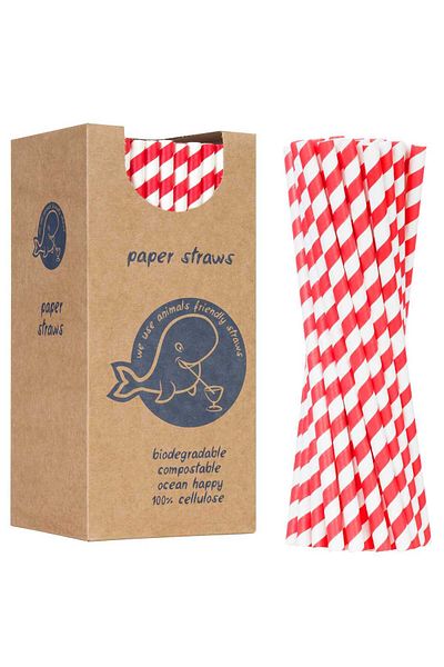 GSG24 Słomki papierowe BIO ekologiczne PAPER STRAWS 6/205mm - biało-czerwone 250szt.