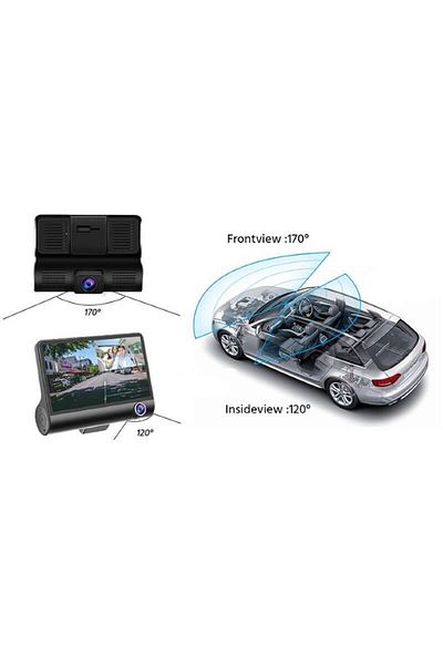 BGRJ Automotive Cameră video DVR triplă - față, spate, interior, senzor G, unghi de 170°