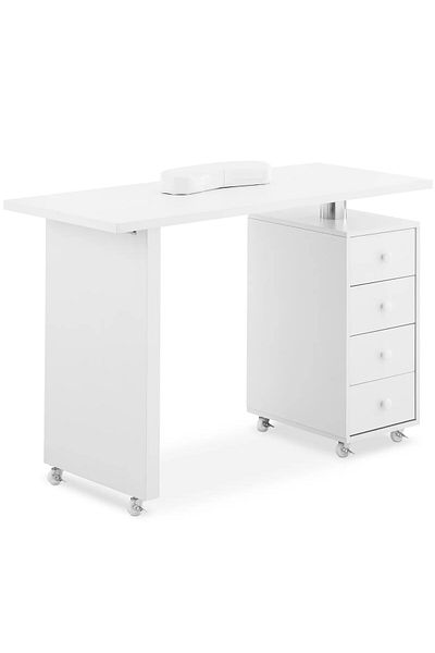 Physa Biurko kosmetyczne do manicure z podpórka na dłonie 4 szuflady 119 x 45 cm - białe