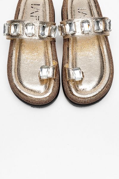 LuviShoes Γυναικείες παντόφλες με χοντρή σόλα EVANS Gold Stone Flip Flop