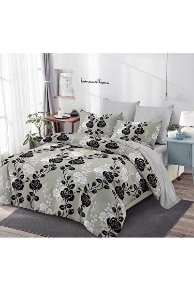 OEM Double Bed Linen, Elastic, Rose Pattern, 6 Pieces, Satin Finish, 180x200 cm