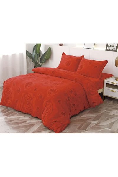 OEM Lenjerie de pat dublu, Cocolino, 4 piese, 2 persoane, 180x200cm, Imprimeu Trandafiri Rosu