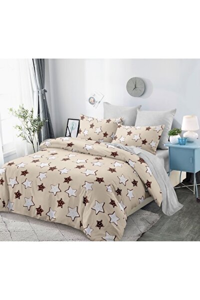 OEM Set lenjerie de pat dublu, 6 piese, imprimeu stele, 230x250cm, Finet, mul...