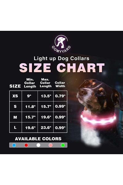 Gomyyard Zgardă pentru câini, LED, nailon, negru/roz, mărimea L