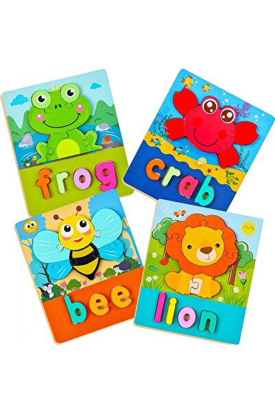 BBLIKE Set de 4 puzzle-uri pentru copii 1-4 ani BBLIKE, lemn, multicolor, 18 ...