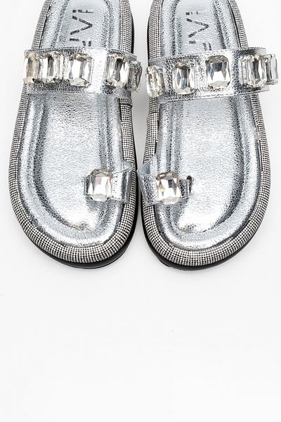 LuviShoes Papuci de damă EVANS Silver Stone Flip Flops cu talpă groasă