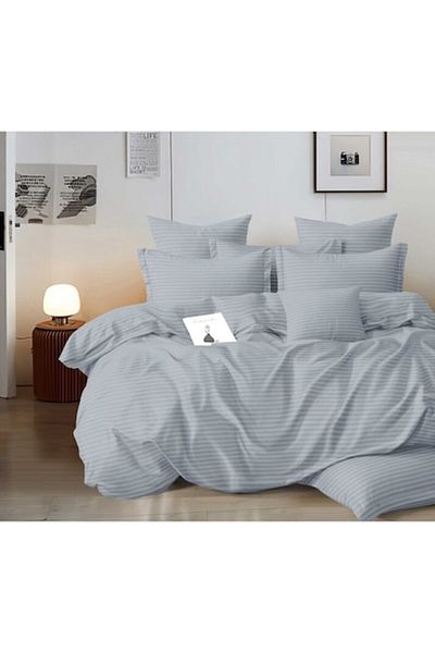 OEM Double Bed Linen Set, Damask, Elastic Sheet, 6 Pieces, 2 Persons, Uni, 180x200cm, Ash Gray