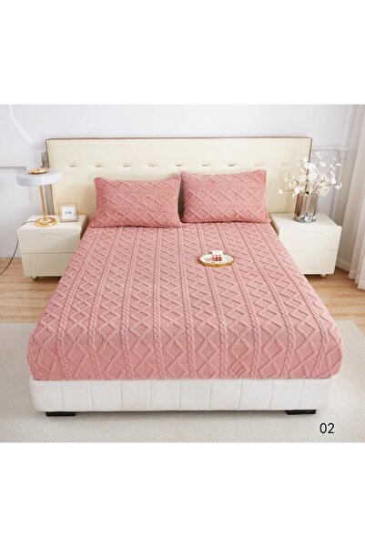 OEM Husa de pat Cocolino si 2 fete de perna, tip Tricot, Uni, 3 piese, 2 persoane, 180x200cm roz M8