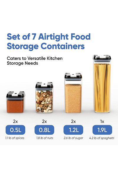 Lumely 7 PCS Airtight Food Storage Containers Set,with Pen and Stickers,BPA Free Plastic,Easy Lock Lid