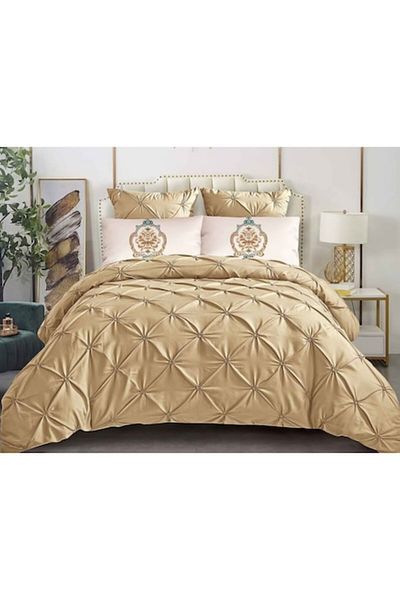 OEM Double Bed Linen, Spring, Pleated Model, Finet, 6 Pieces, 2 People, Uni, 180x200cm, Coffee with Milk