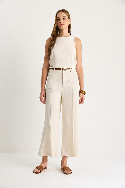 Bianco Lucci Women's Knitted Belted Culotte Trousers 60282027
