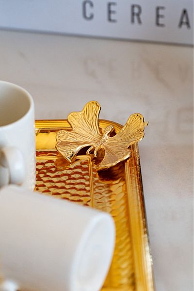 FARİKA Butterfly Detailed 22x22cm Cast Metal Square Presentation Tray
