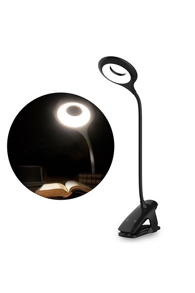 Hurtel Lampă de citit LED fără fir cu clemă + cablu micro USB, neagră
