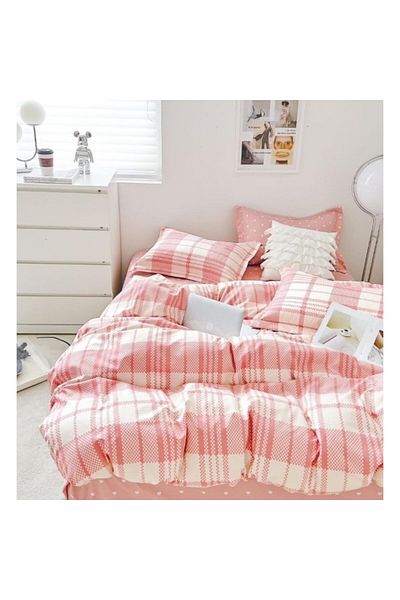 OEM Double Bed Linen, Checkered, 2 Persons, 240x250cm, Finet, Multicolor