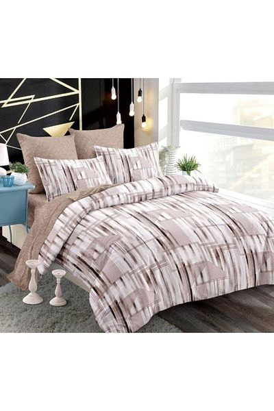 OEM Double Bedding Set, Spring, Finet Satin, Elastic Sheet, Abstract Print, 6 Pieces, 2 Persons, 180x200