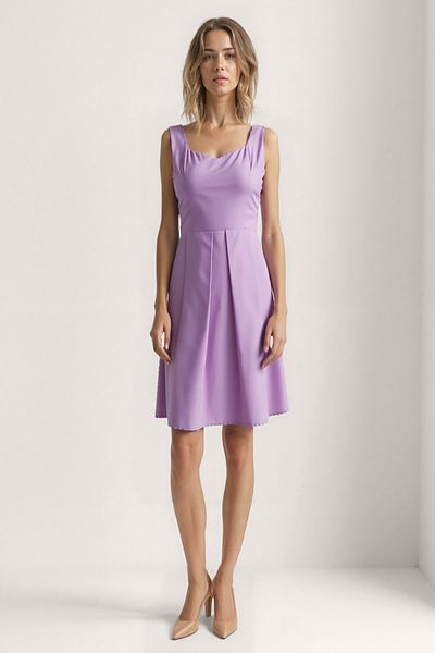 Vitrin Heart Neck Zero Sleeve Pleated Dress