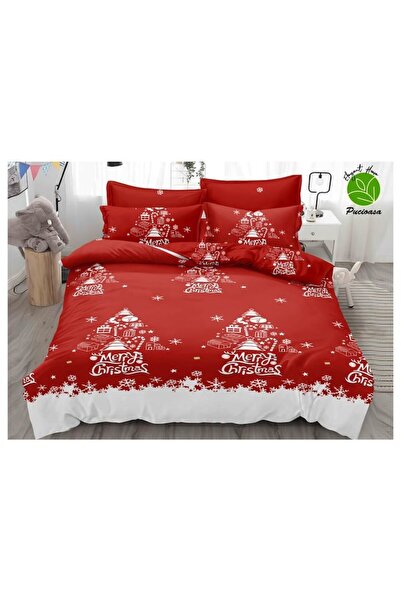 Pucioasa Double bed linen set, Finet, 6 pieces, for 2 people, for Christmas, 230x250cm, red-white