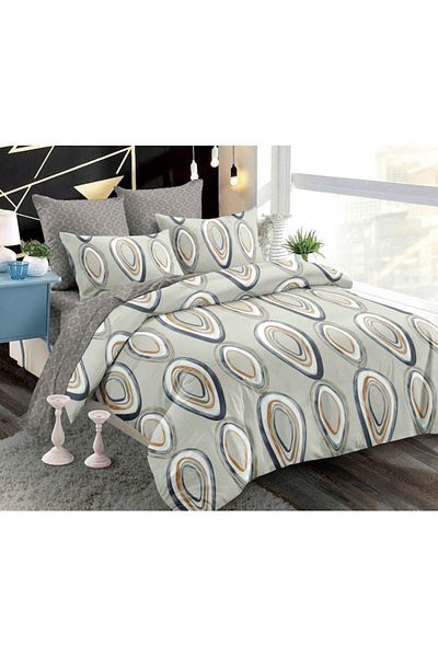 OEM Double Bed Linen Set, Spring, Finet, Fitted Sheet, Abstract Grey Print, 6 Pieces, for 2 Persons, 180