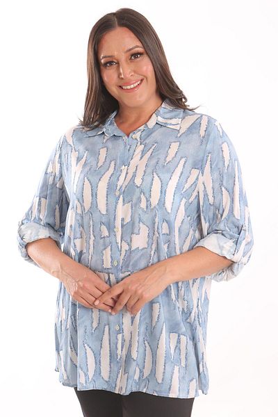 Metpoint Πουκάμισο Trend42plus Plus Size με μπλε ψηφιακό εμπριμέ σχέδιο