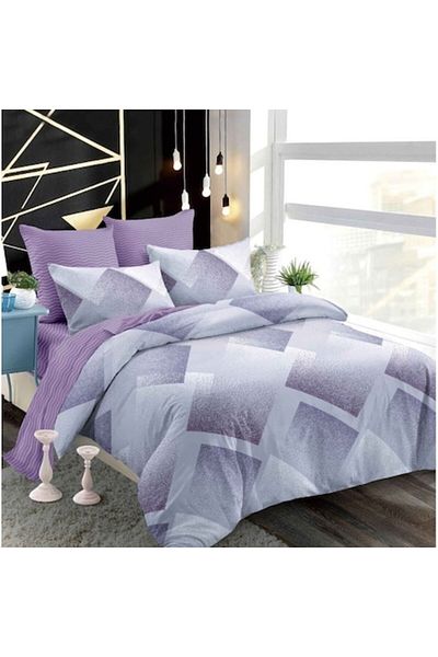 OEM Double Bed Linen, Spring, Finet, Elastic Sheet, Abstract Print, 6 pieces, 2 persons, 180x200cm, Lila