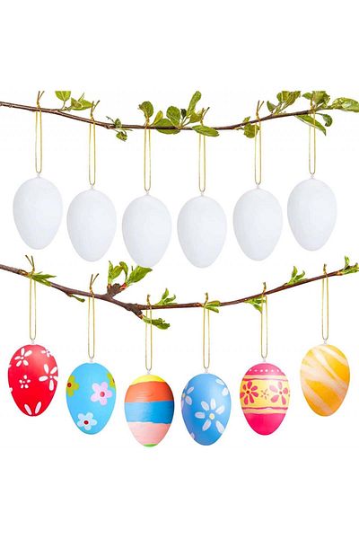 Kiiwah Set de 12 ouă de Paște pentru pictat, plastic, alb, 5,9 x 4,1 cm